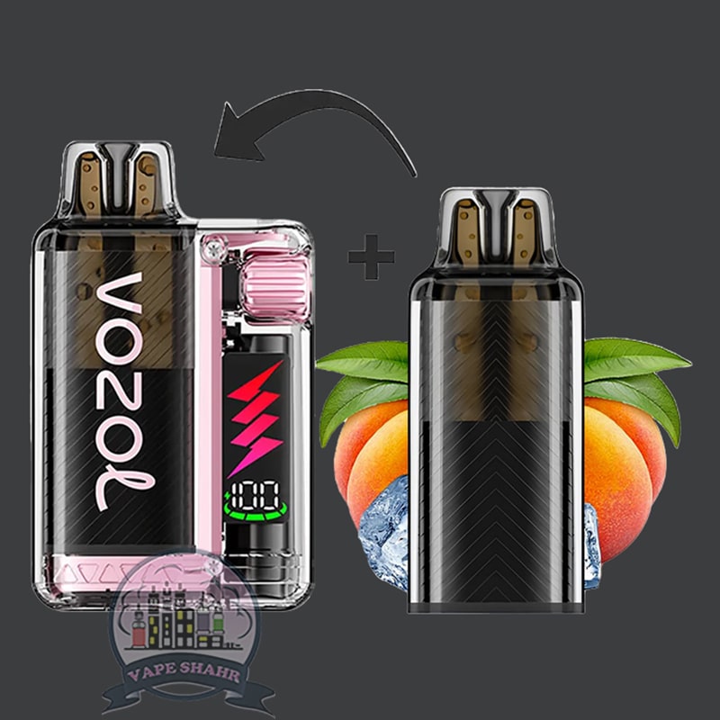 vozol-vista-plug-starter-kit-15000-puffs-peach-ice پاد 15000 پاف ویستا پلاگ وزول طعم هلو یخ؛Vozol Vista Plug ez 15000 Puffs